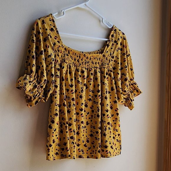 MELLODAY Gold/Black Peasant Blouse Size Small - Picture 2 of 16